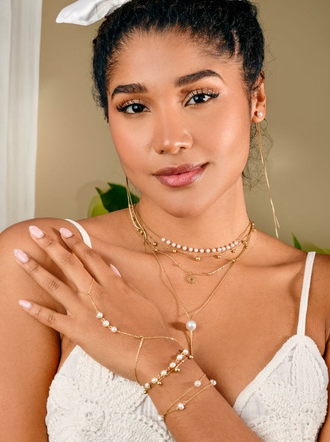 Gold Plated Pearls Ring Bracelet