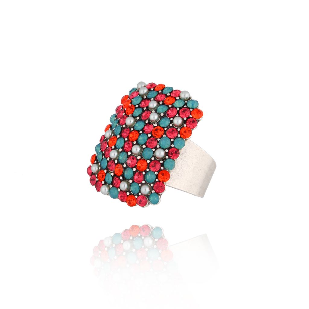 Red and Turquoise Zirconium Adjustable Ring