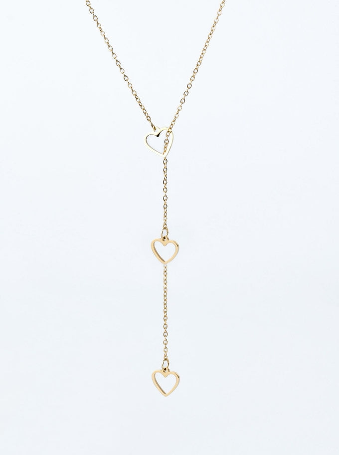 14k Gold Plated Hearts Lariat Necklace