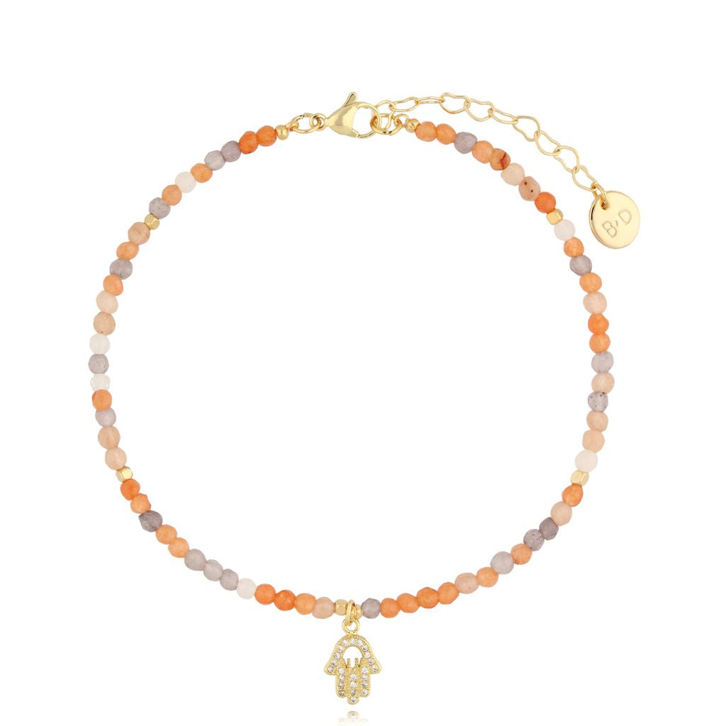 Jadeite Stones Anklet with Protective Hasma Hand Pendant