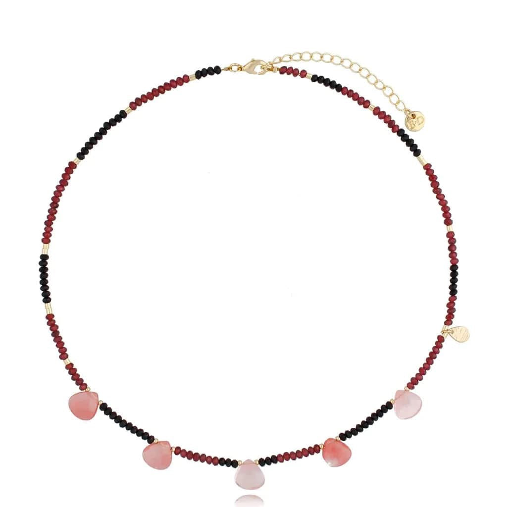 Agate and Burgundy Stones Necklace with Teardrops