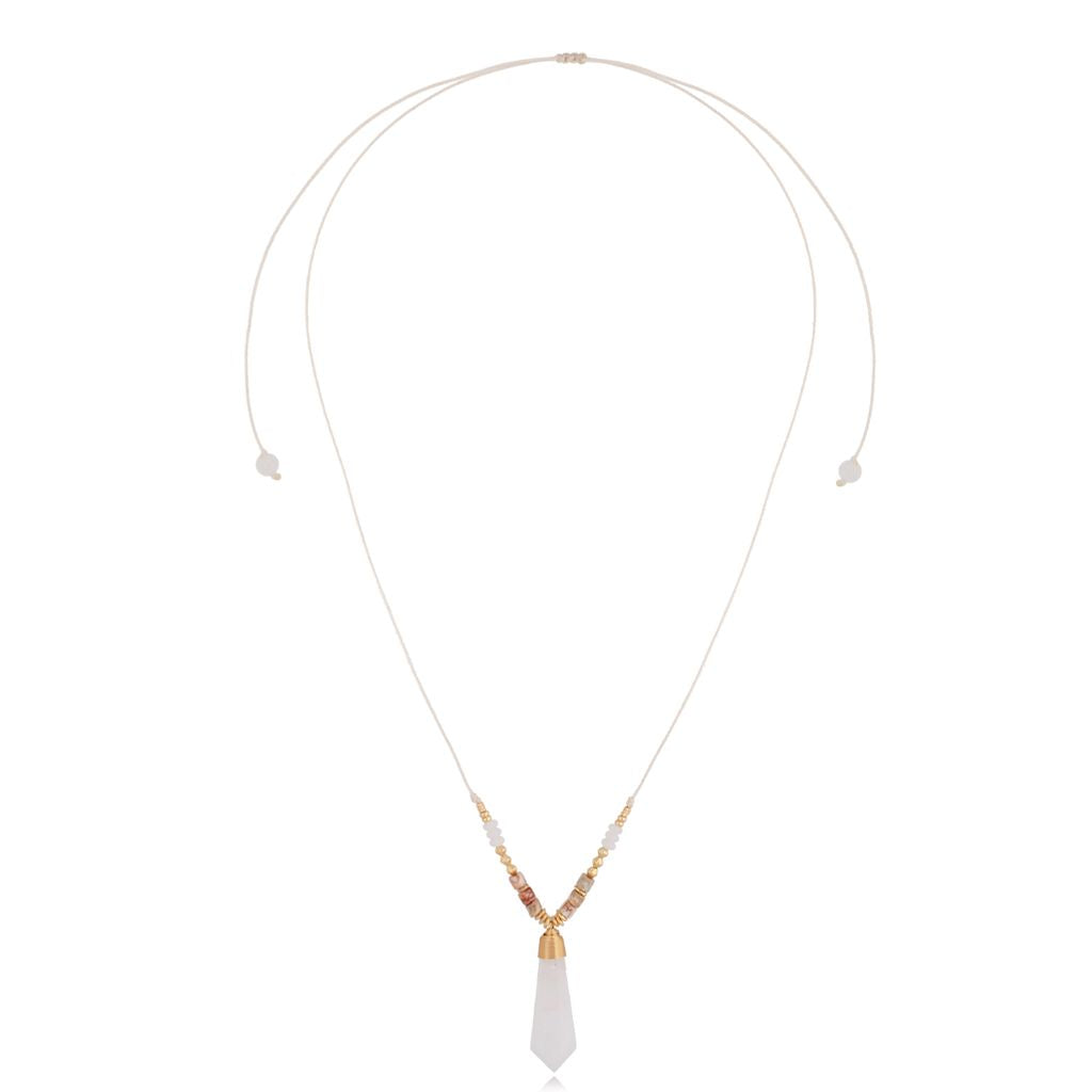 White Himalayan Stone Necklace with Sand Stones on Rope Cord