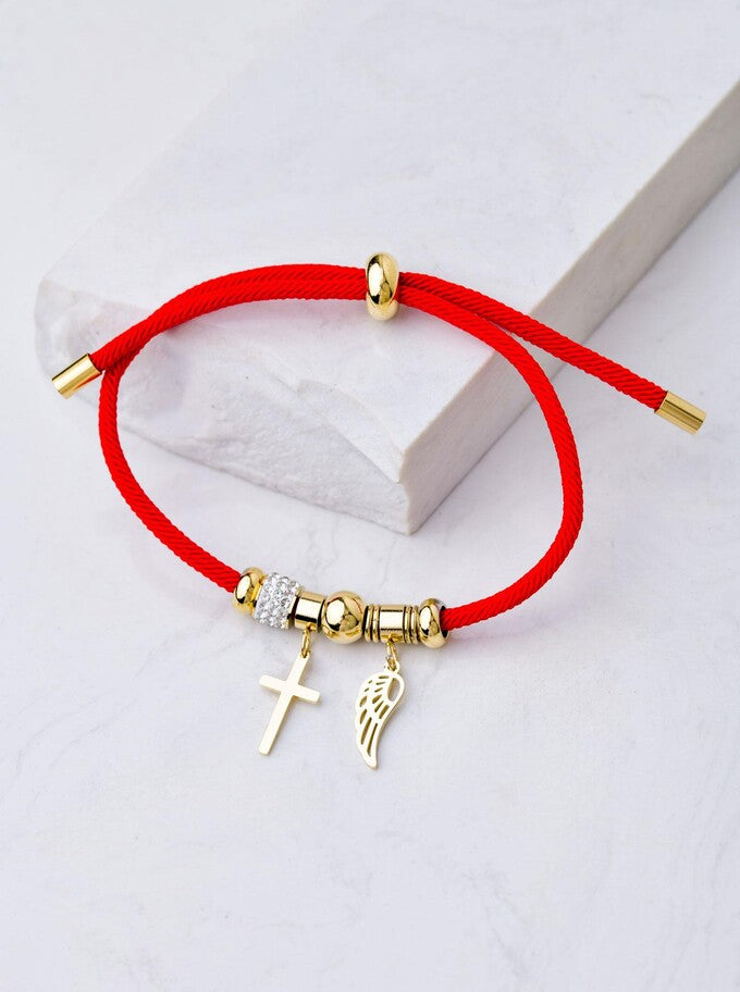 Lucky Red String Bracelet with Angel Wing & Cross
