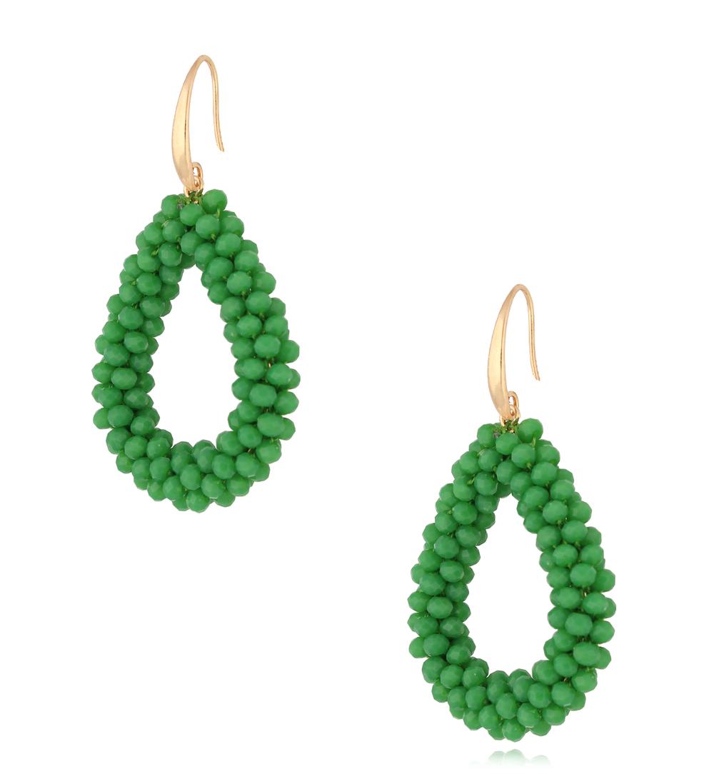 Luminous Green Faceted Glass Teardrop Crystal Earrings 0049