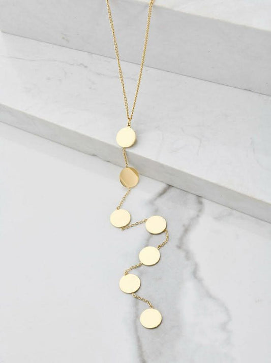 14k Gold Plated Flat Discs Lariat Necklace