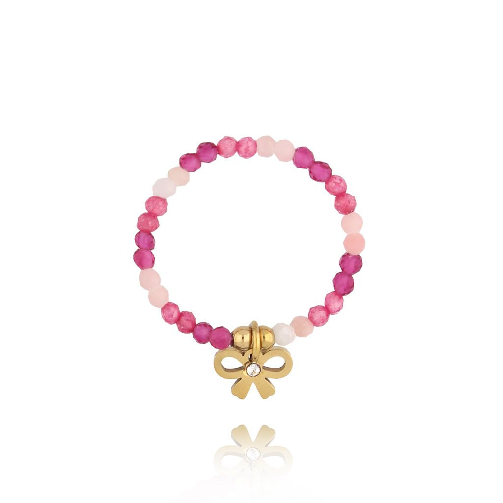 Pink Opal and Jadeite Stones Ring with Bow