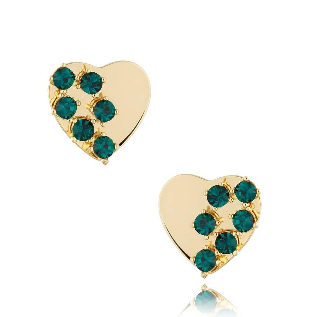 Gold Plated Heart Earrings with Emerald Crystals