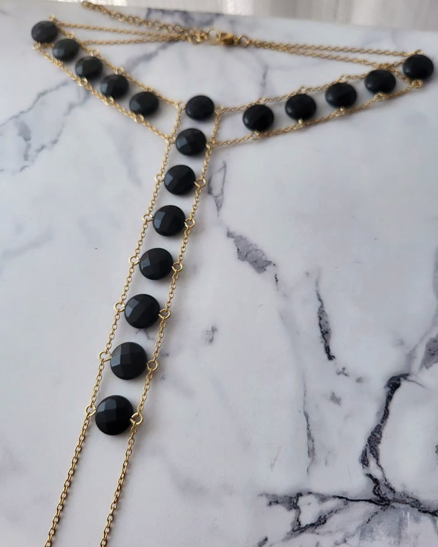 24k Gold Plated Elegance Black Onyx Body Chain Necklace