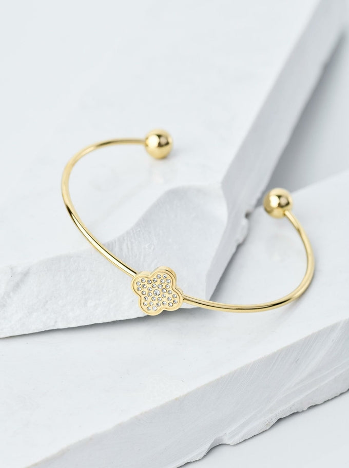 14k Gold Plated Oval Bracelet with Rhinestones Clover