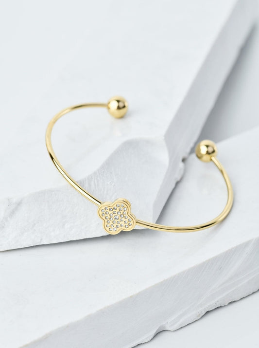 14k Gold Plated Oval Bracelet with Rhinestones Clover
