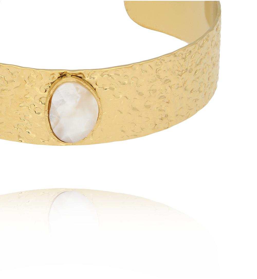Gold Plated Earth Song Wide Cuff Bracelet with Pearl 0018