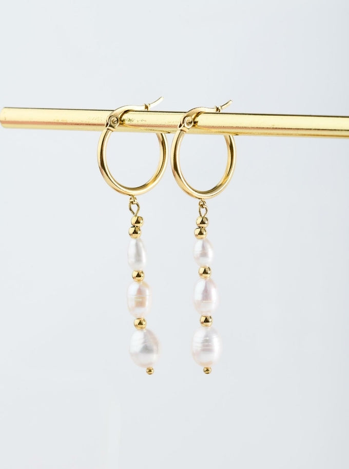 14k Gold Plated Hoop Earrings with Pearls