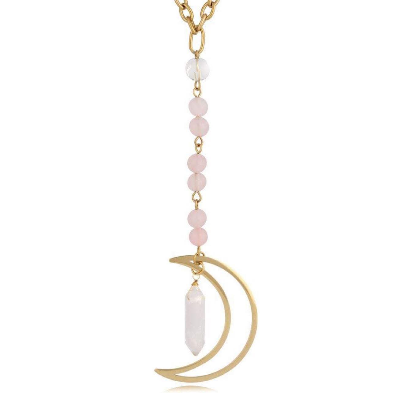 Boho Style Chain Necklace with Moon Pendant and Himalayan Stone