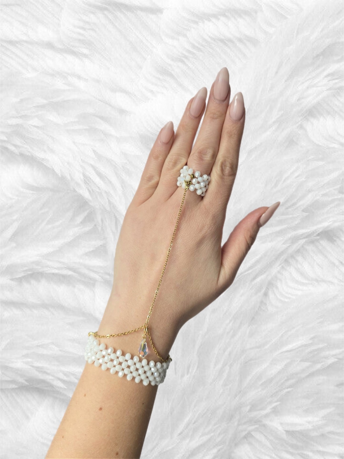 5 Row Glamour Luminous White Bracelet and Ring with Swarovski Crystal