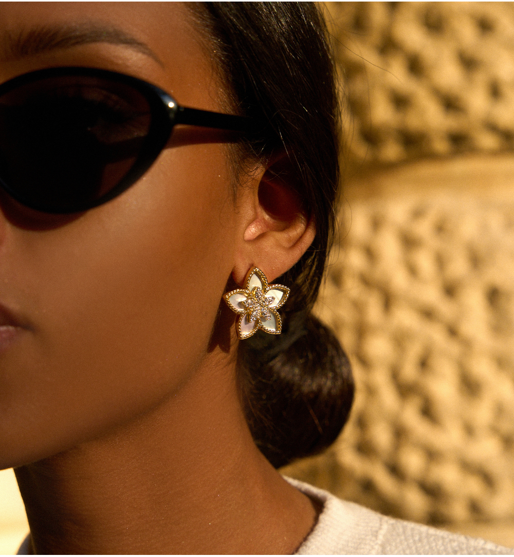 Glamour Flower Earrings with Zirconium Crystals