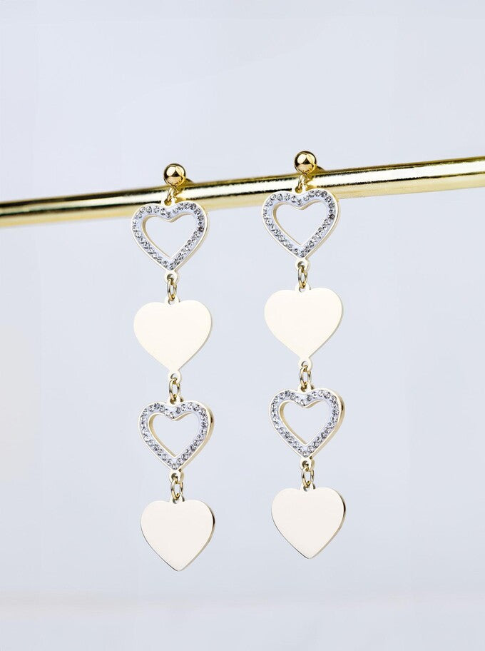 14K Gold Plated Flat and Zirconium Open Heart Earrings
