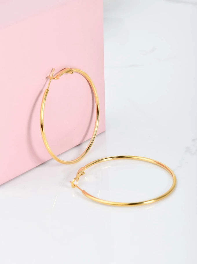 14K Gold Plated Round Hoop Earrings (5cm)