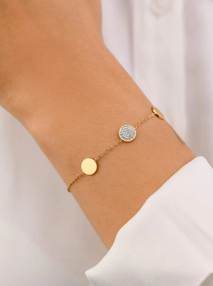 14k Gold Plated Tree Flat Discs Bracelet