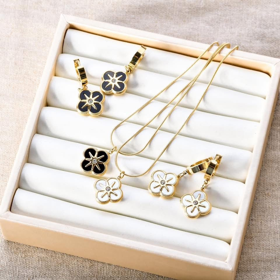 14k Gold Plated Black Enamel Clover Necklace