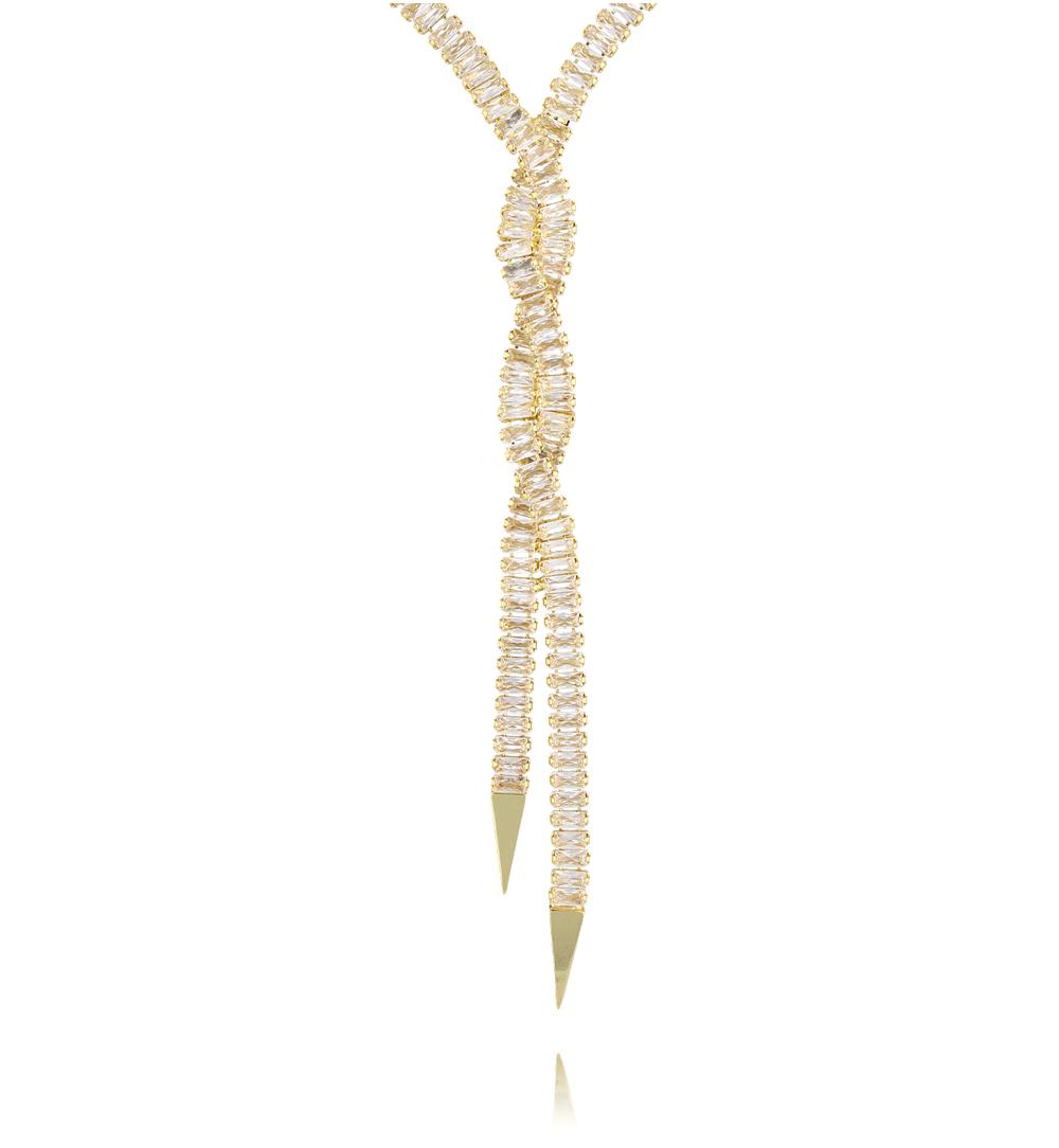Glamour Double Zirconium Lariat Necklace Shinning 0373