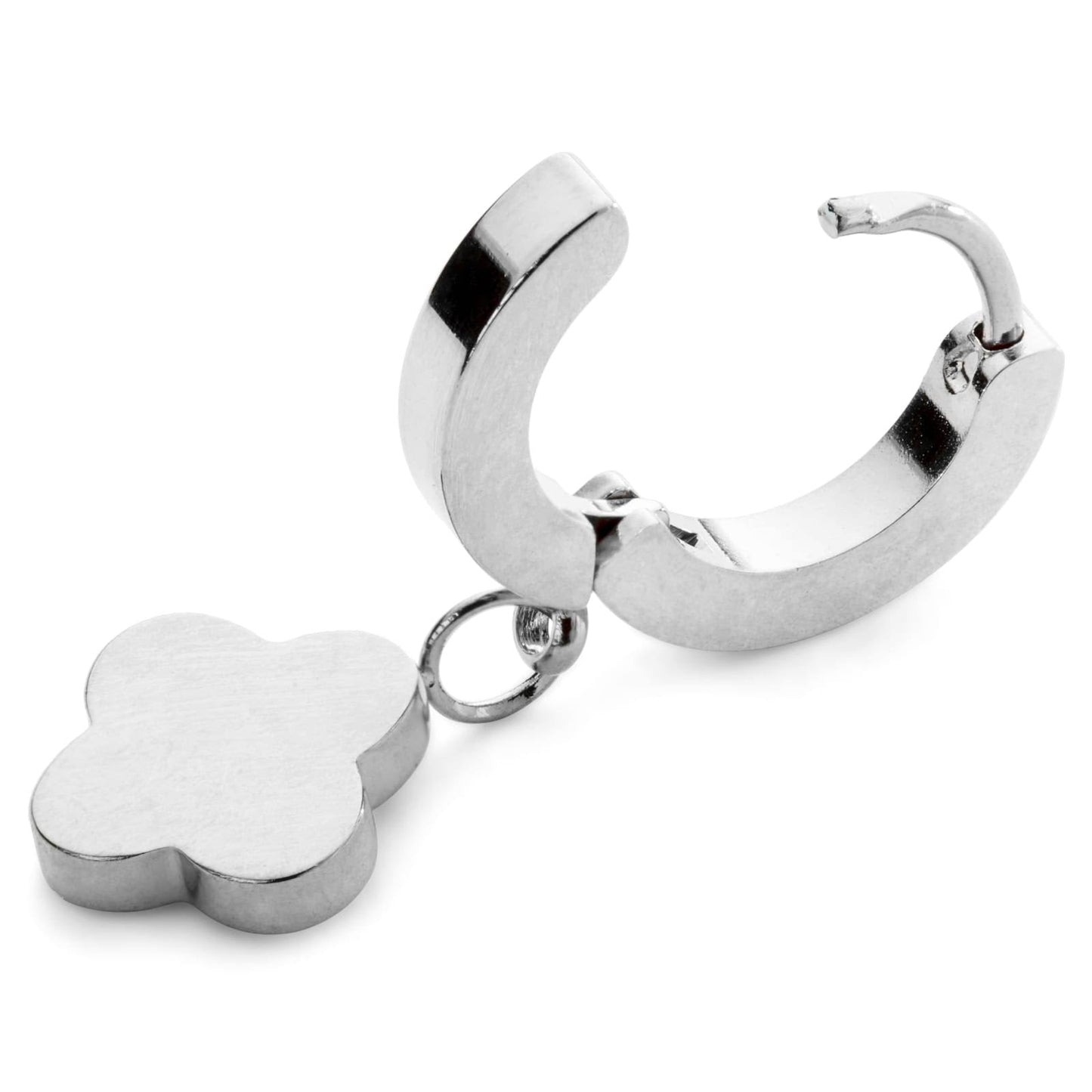 Silver Stainless Steel Clover Earrings and Black Enamel