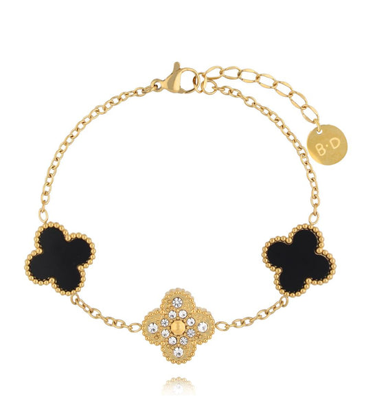 Two Side Black or Crystal Gold Clovers Bracelet