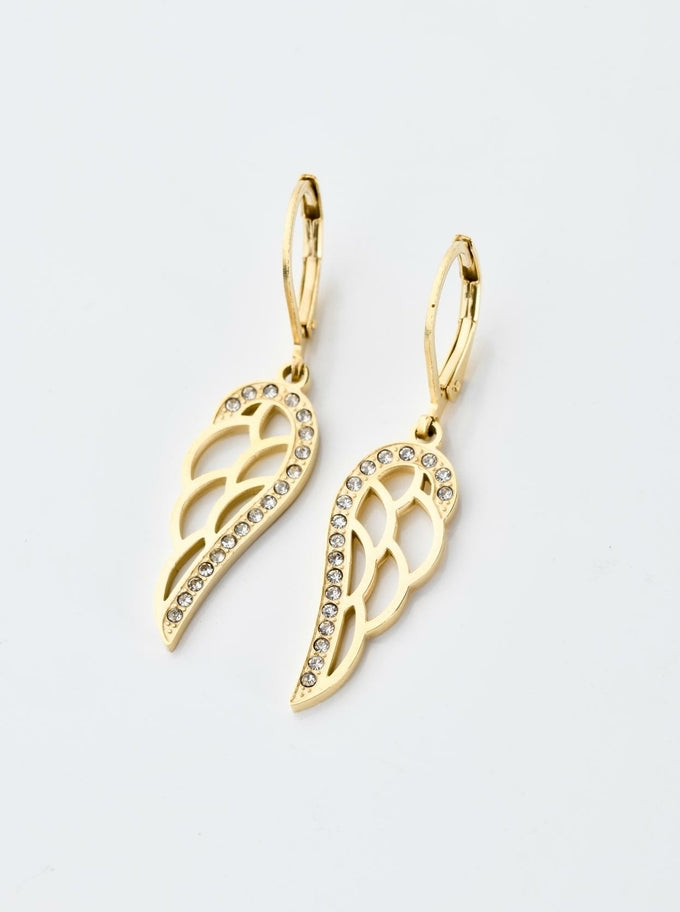 Gold Plated Crystal Angel Wing Earrings