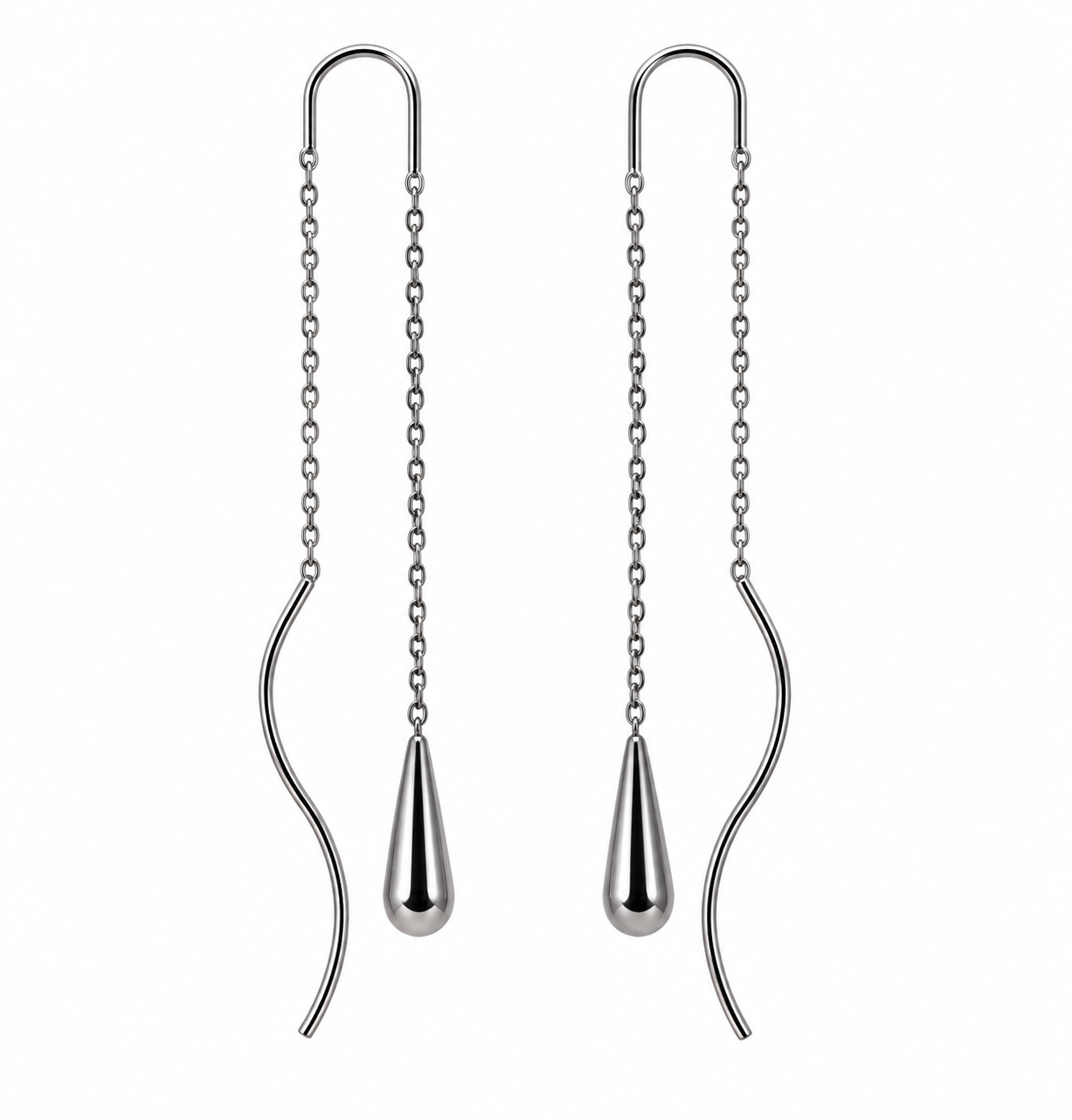Silver Threader Earrings with Silver Teardrops