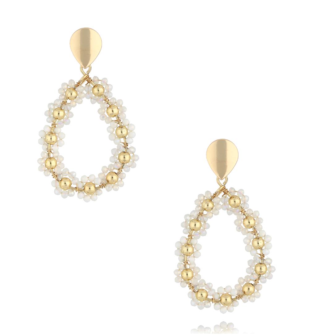 White Glass Crystal Flower Earrings
