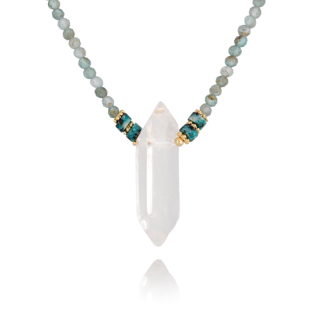 Green and Gray Apatite Stones Necklace with Crystal