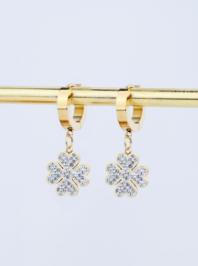 14k Gold Plated Shine Crystal Clover Earrings