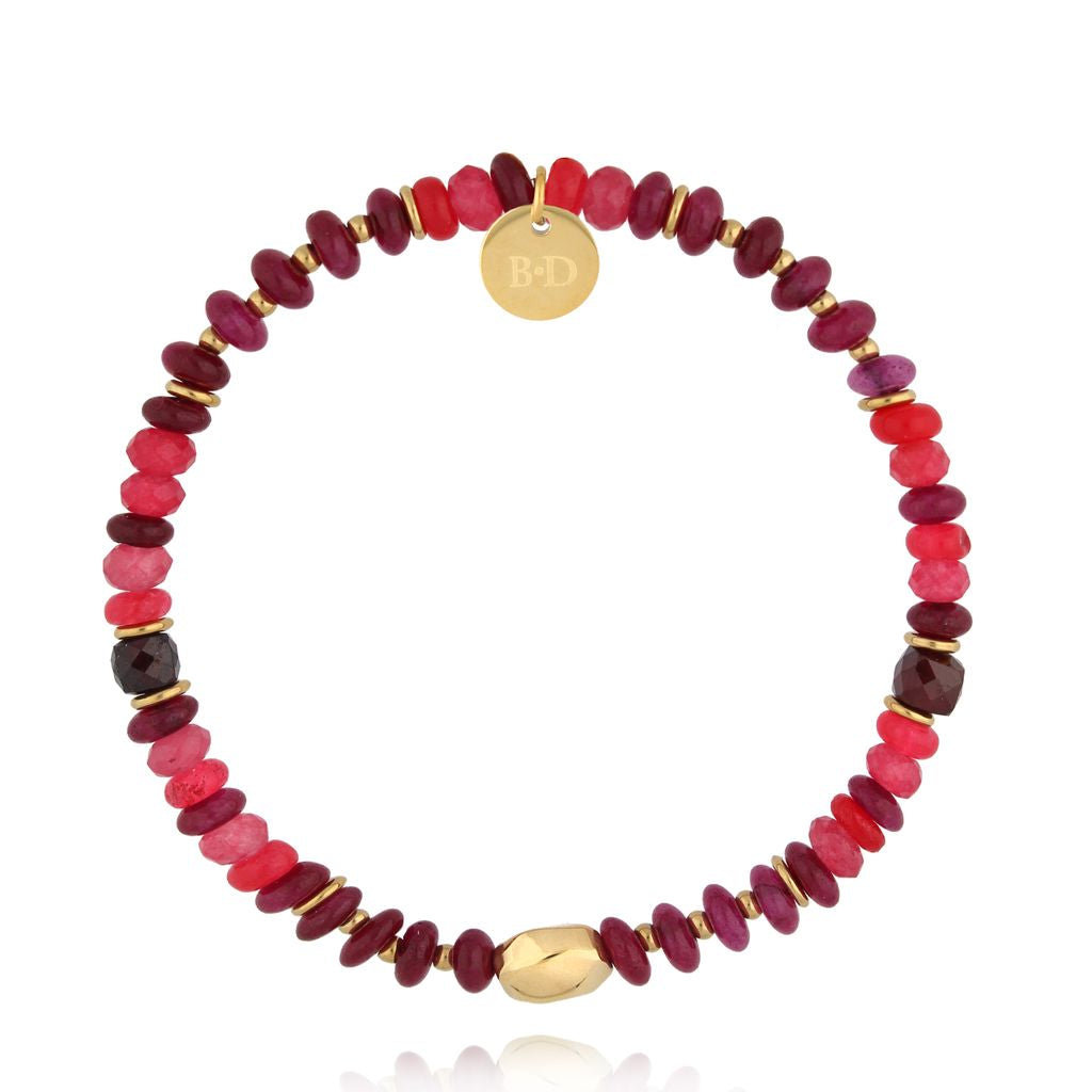 Gold Plated Burgundy and Pomegranate Jadeite Stones Bracelet