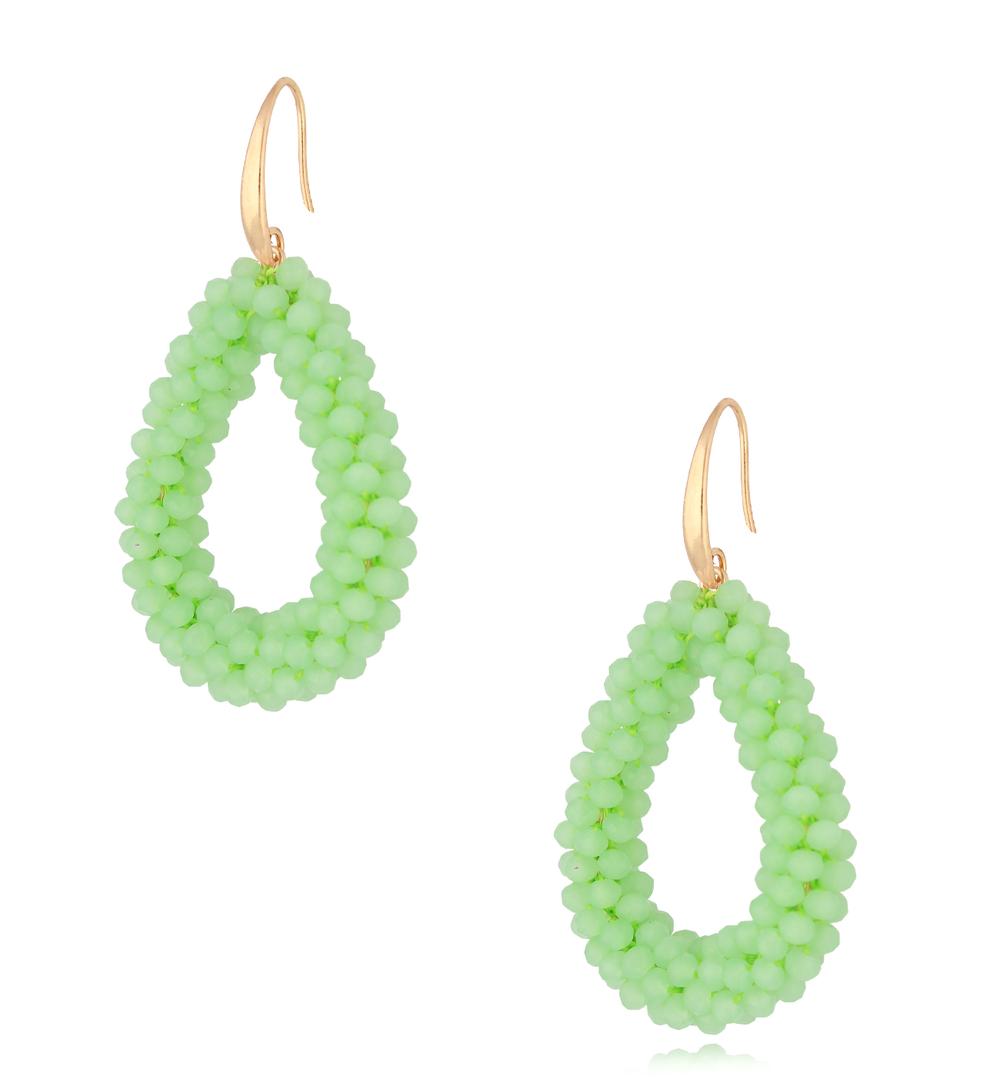 Luminous Mint Green Faceted Glass Teardrop Crystal Earrings 0048