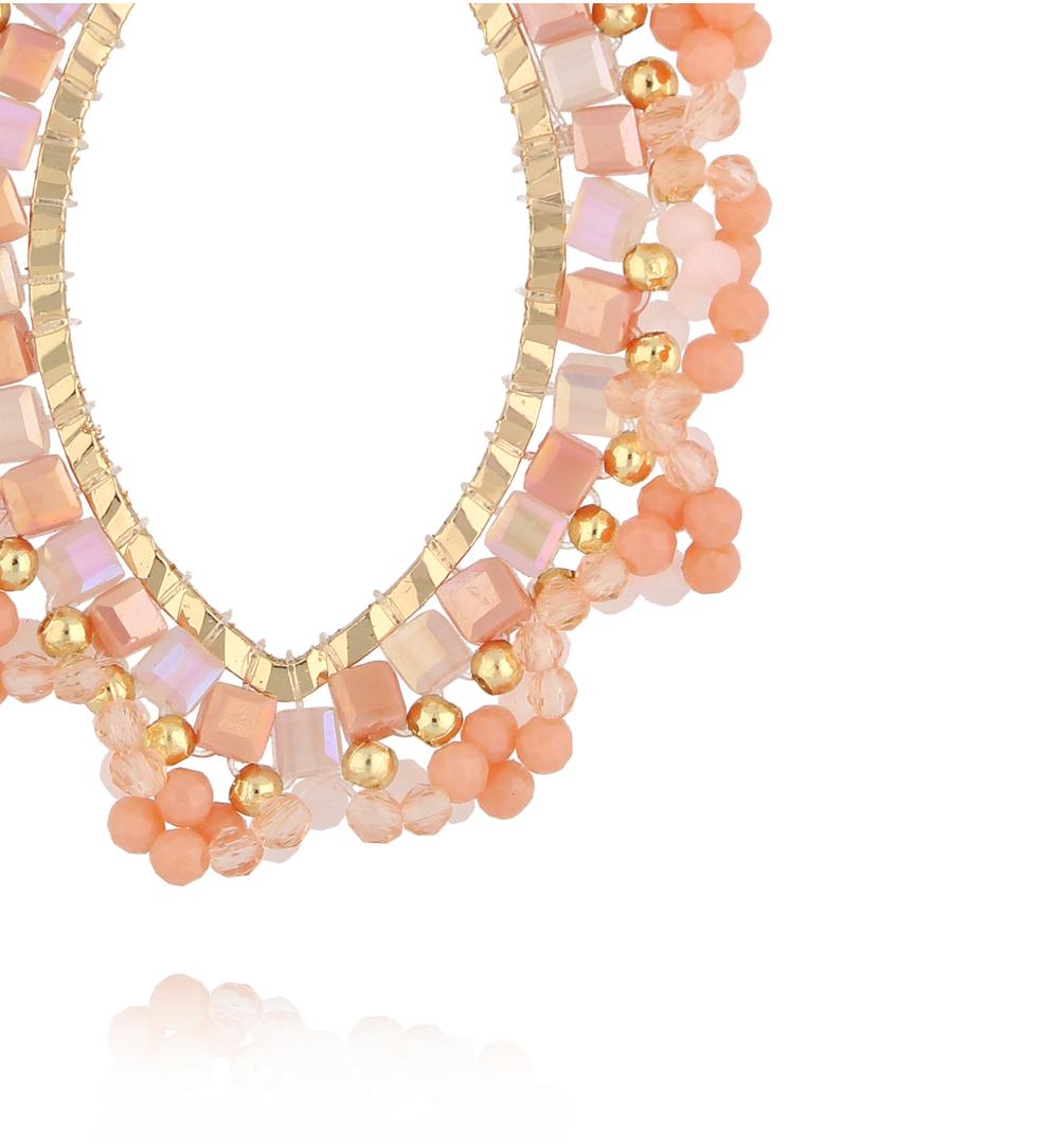 Peach and Beige Pink Flower Crystal Earrings 0323