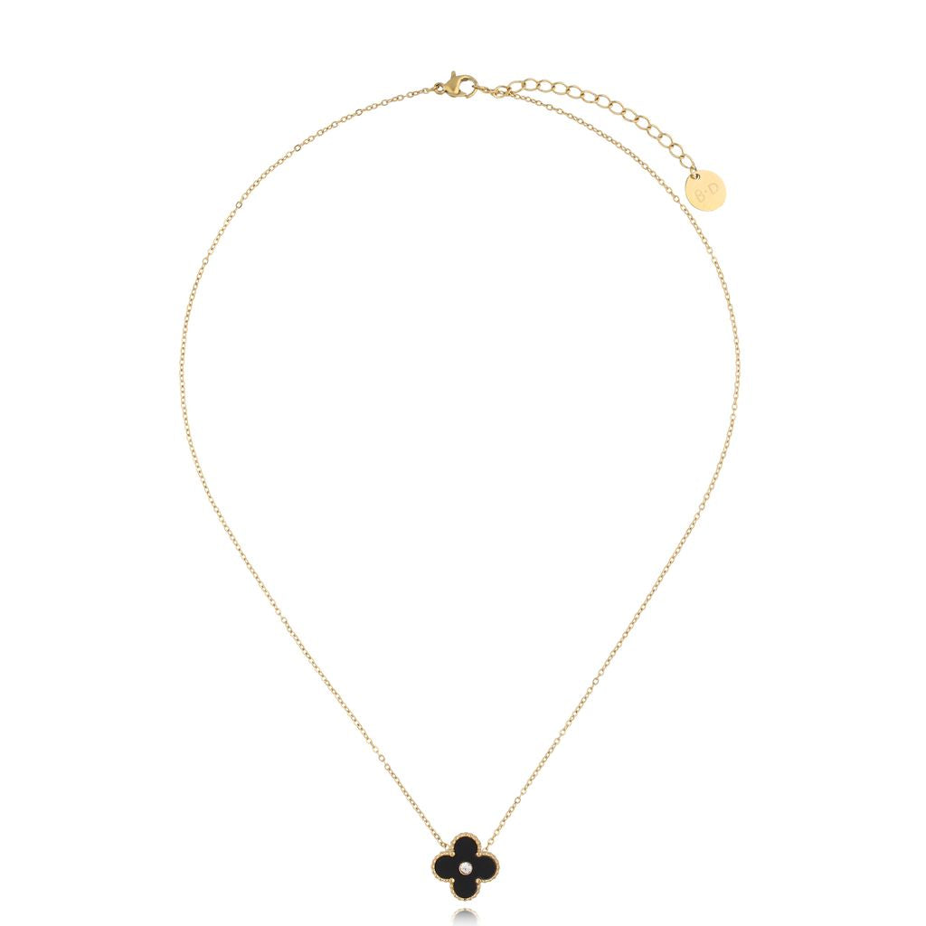 Matilde Black Clover Necklace with Crystal