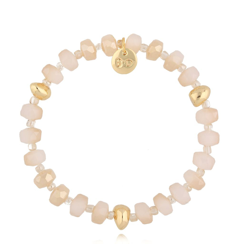 Elastic Clear Sky Beige & Gold Beads Bracelet
