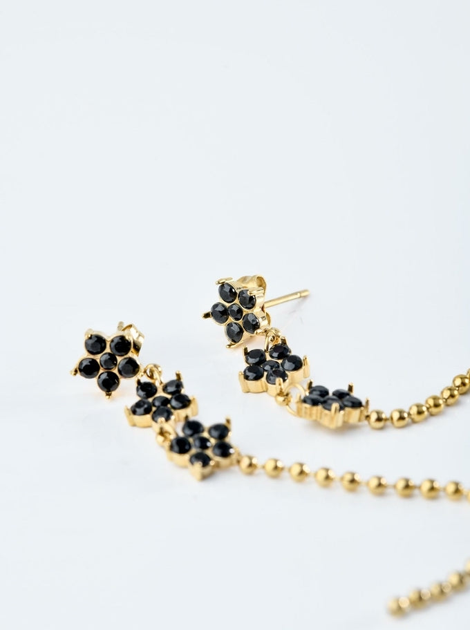 14k Gold Plated Long Crystal Flower Earrings