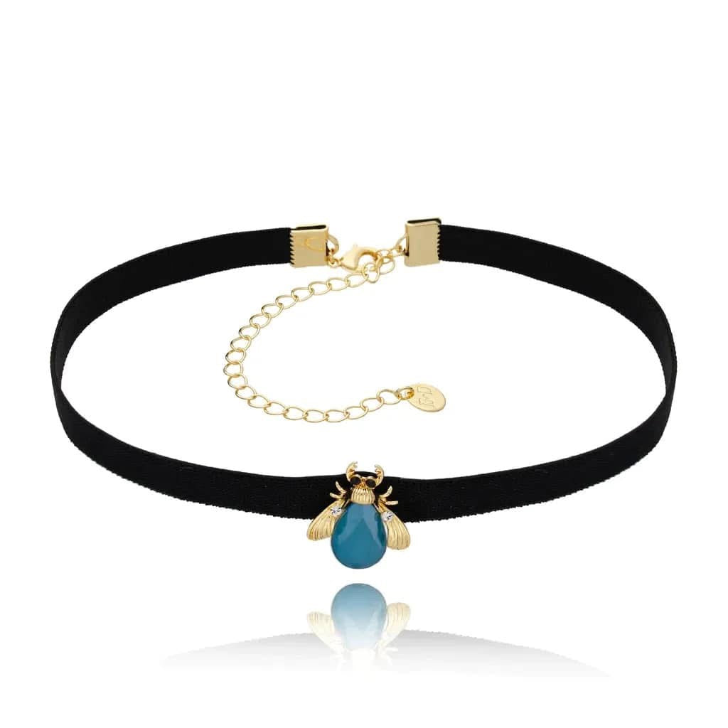Black Elastic Choker with Turquoise Green Beetle Powerful