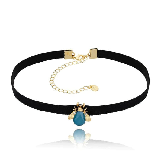 Black Elastic Choker with Turquoise Green Beetle Powerful