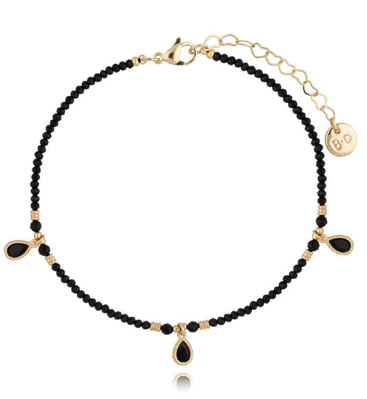 Black Agate with Black Crystal Pendants Anklet