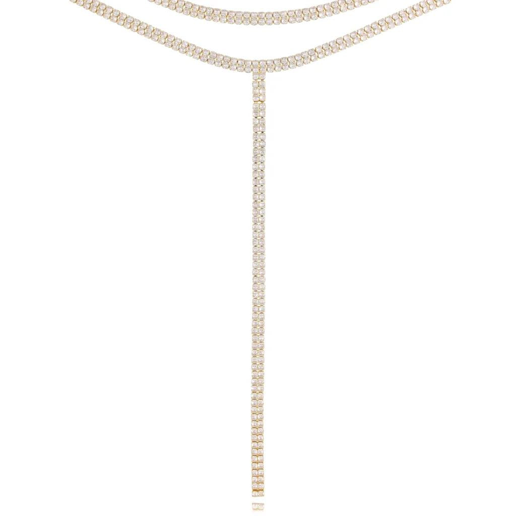 Glamour Double Crystals Lariat Necklace Shine