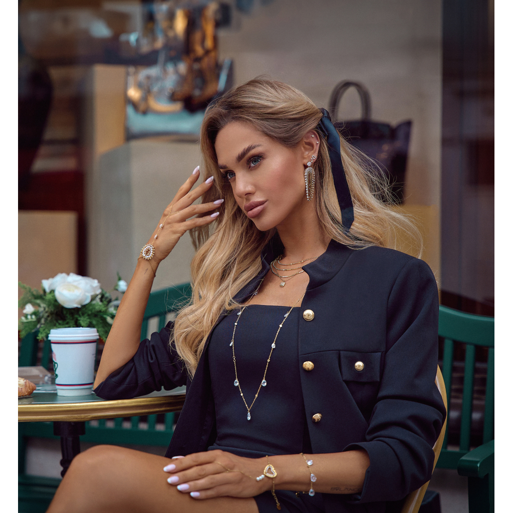 White & Gold Chain Flower Ring Bracelet