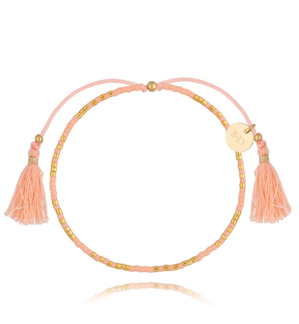 Peach and Gold Rope Bracelet with Fringes