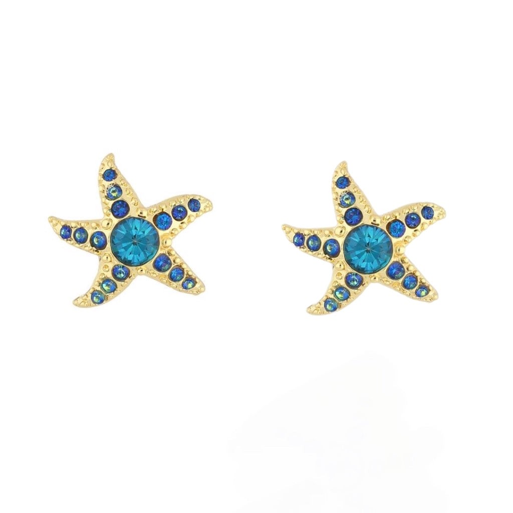 Turquoise Glass Crystal Starfish Earrings