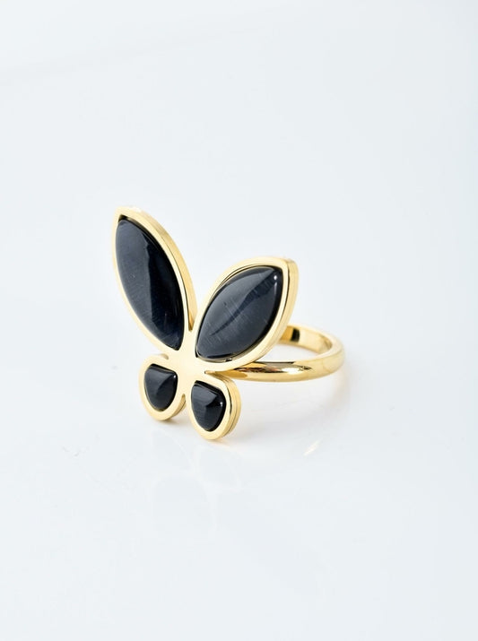14k Gold Plated Black Butterfly Ring (size 7)