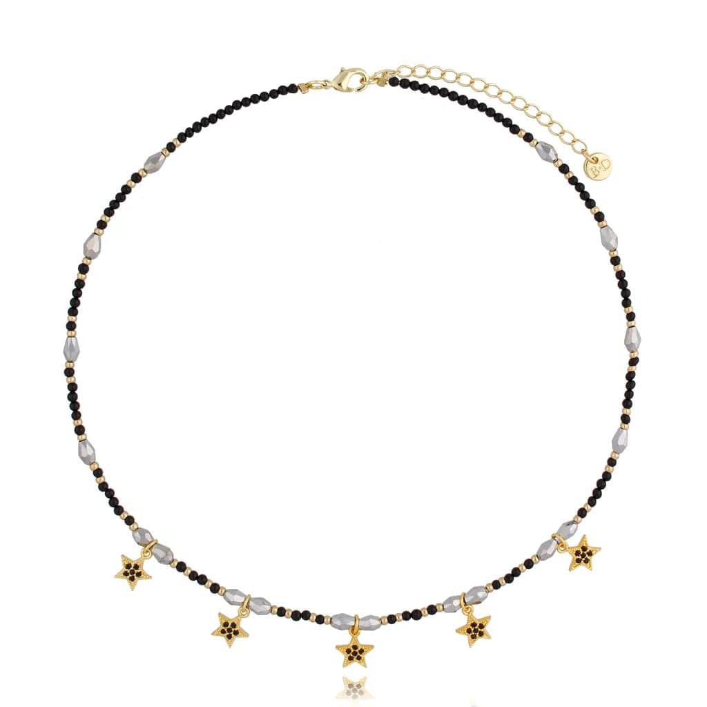 Choker Necklace with Onyx Stones and Gold & Black Stone Stars
