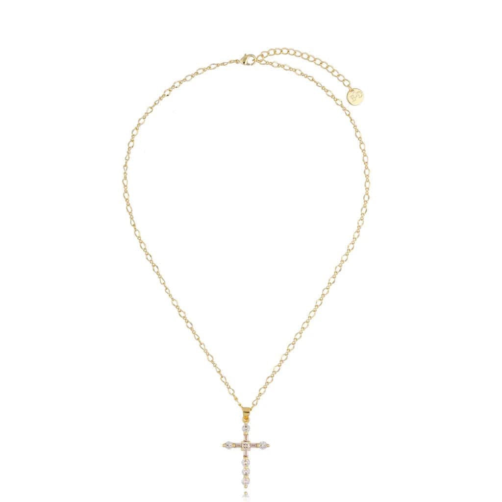 Gold Necklace with Transparent Crystals Cross