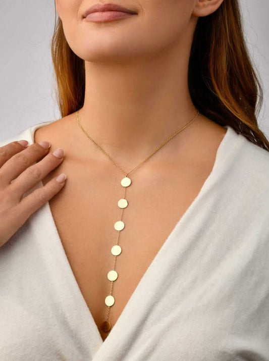 14k Gold Plated Flat Discs Lariat Necklace