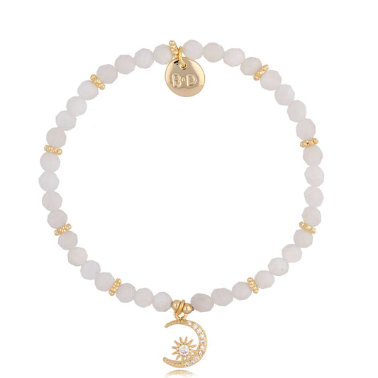 White Quartz Bracelet with Moon and Sun