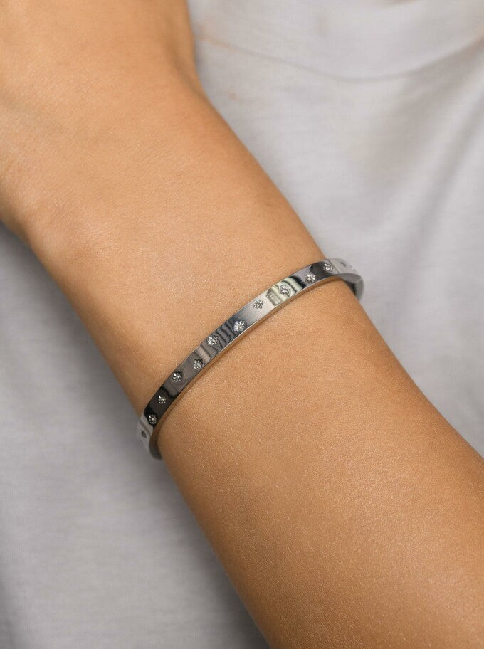 Silver Oval Bracelet with Small Crystals